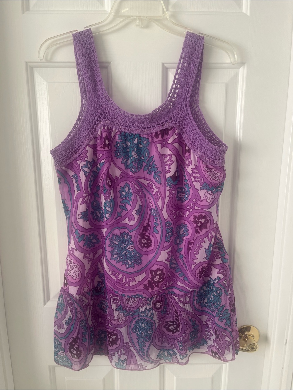 Women’s ' Lavender Paisley Crochet-Trim Tank Top